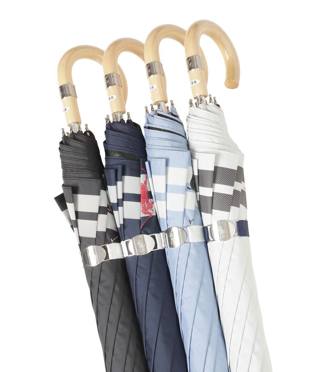 MOONBAT POLO RALPH LAUREN（ポロ ラルフローレン）晴雨兼用日傘 ボーダー ポロポニー 長傘 遮光率100％ 遮熱 UV 