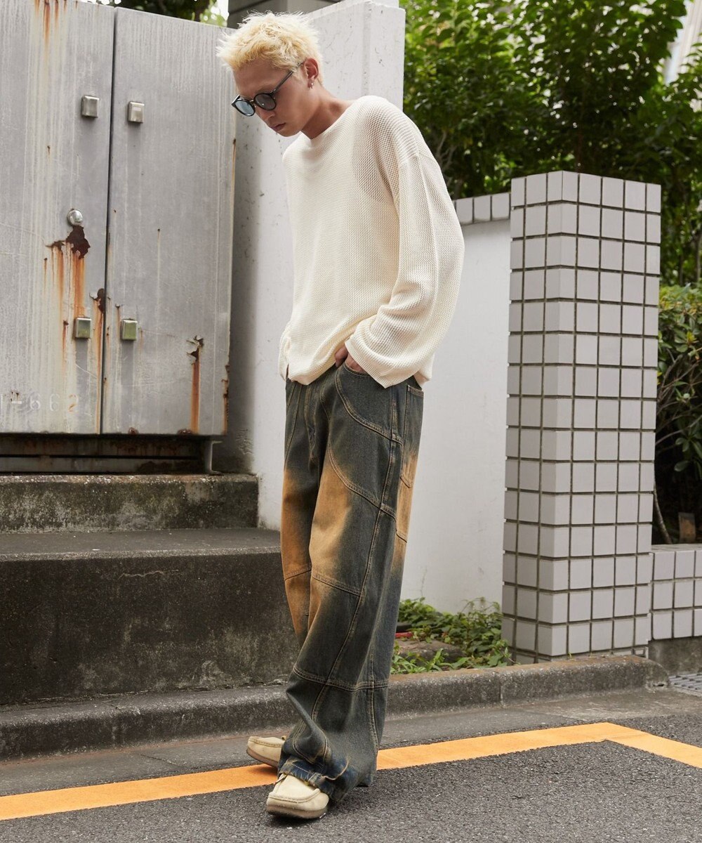 WEGO スーパービッグバレルレッグデニムパンツ 