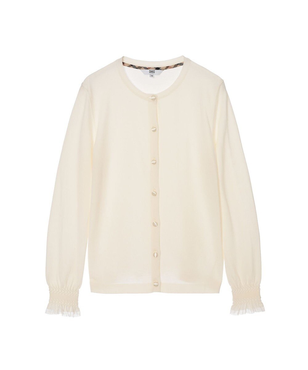 DAKS キュプラ混クルーネックカーディガン ミニフリル袖 
