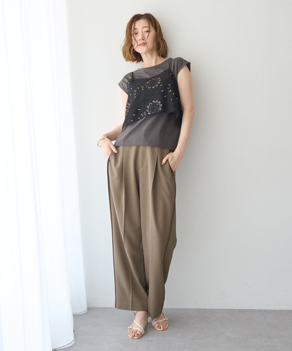 YECCA VECCA 【2点SET】刺繍メッシュキャミセットコットンTee 