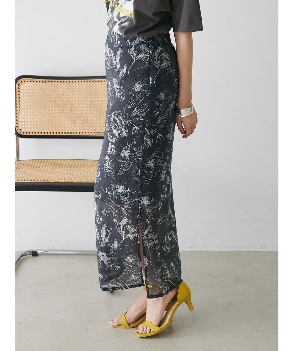 Green Parks モノトーンフラワータイトスカート 