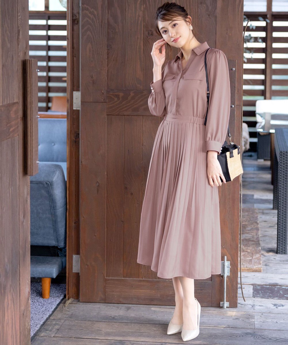 Tiaclasse 【洗える】ヴィンテージサテンシャツワンピース 