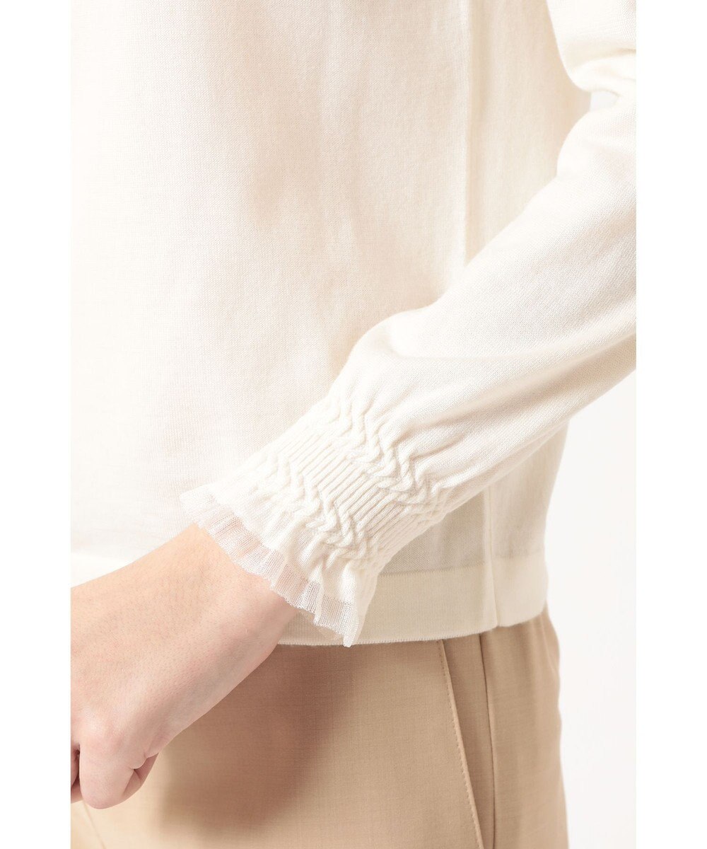 DAKS キュプラ混クルーネックカーディガン ミニフリル袖 