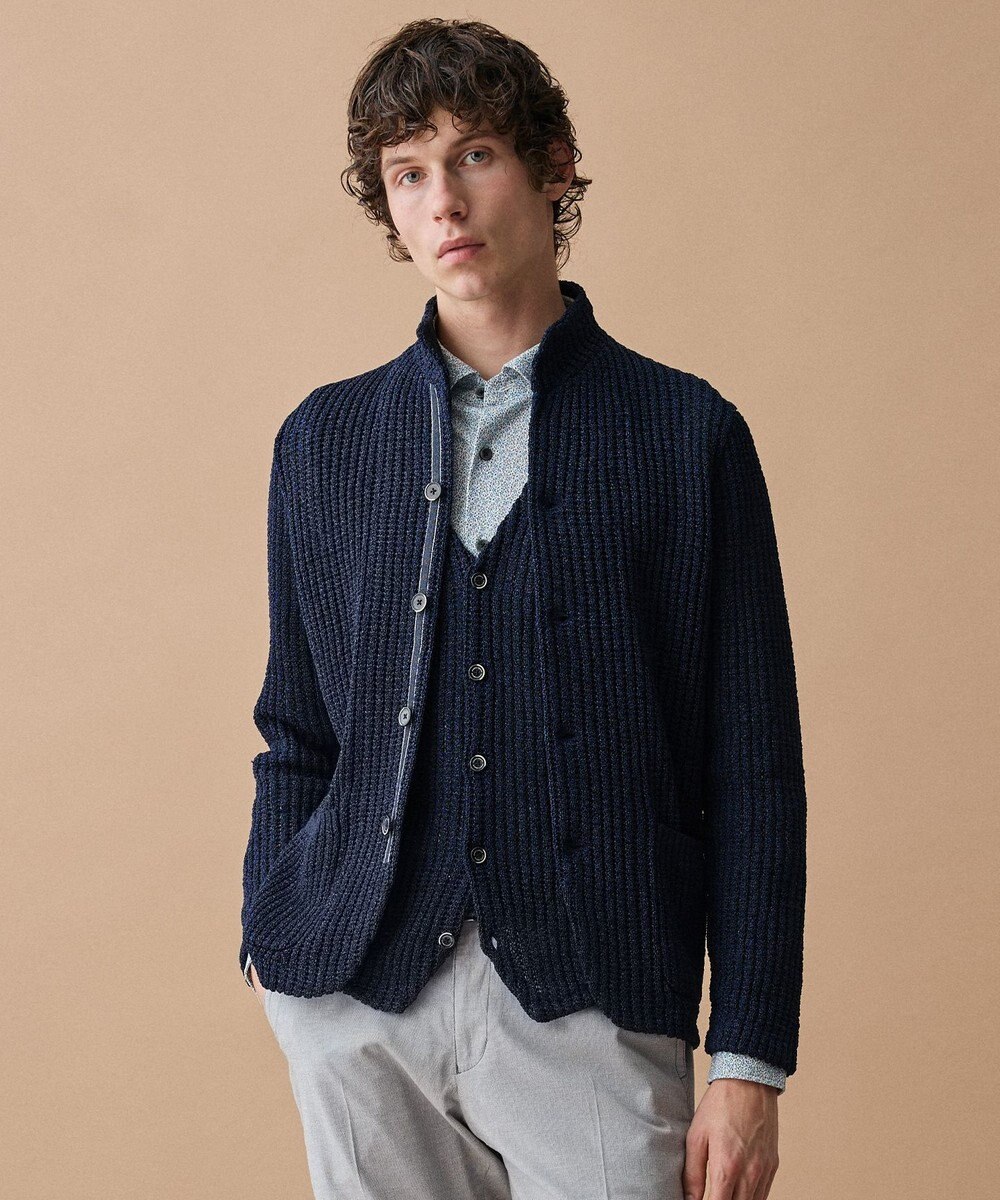 JOSEPH ABBOUD 【エコ素材和紙使用・日本素材】和紙杢メッシュクルーネック ニットジャケット 