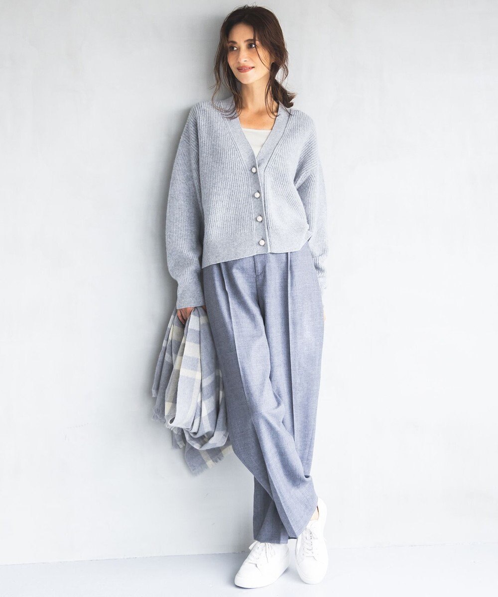 自由区 【洗える】ウールカシミヤブレンドラメスパンコールニット カーディガン 