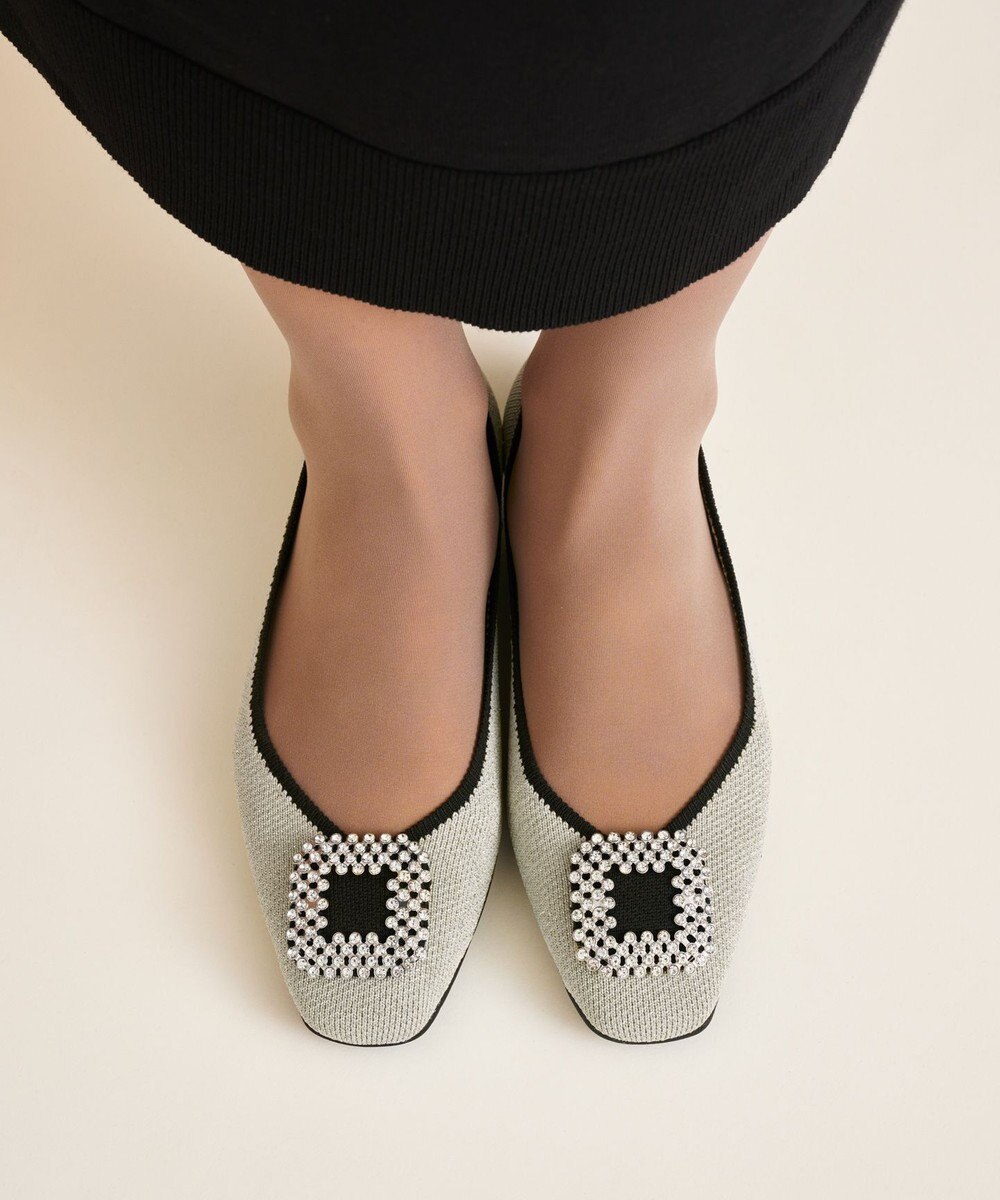 steppi 【洗える/撥水】ビジュー付 スクエア パンプス 