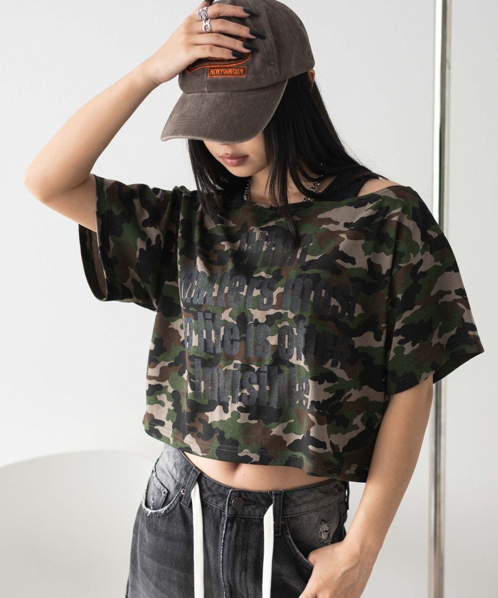 WEGO グラフィックオフショルショートT 