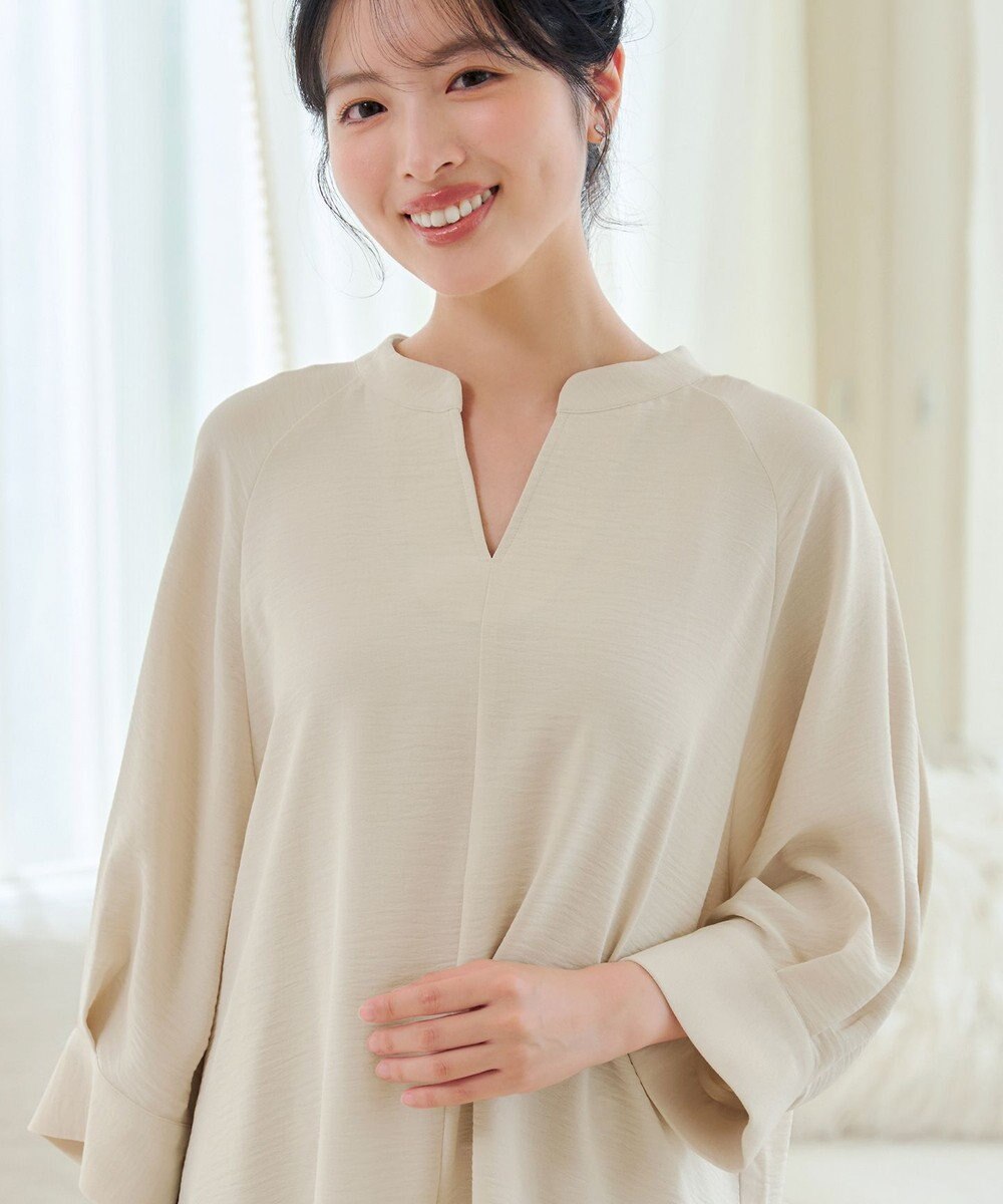 Tiaclasse 麻ライクVネックブラウス 