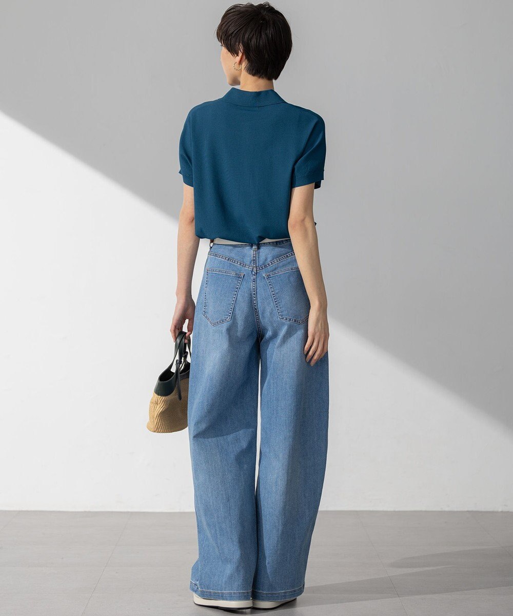 23区 L 【洗える】レーヨンポリエステルストレッチ フレンチスリーブ ポロニット 