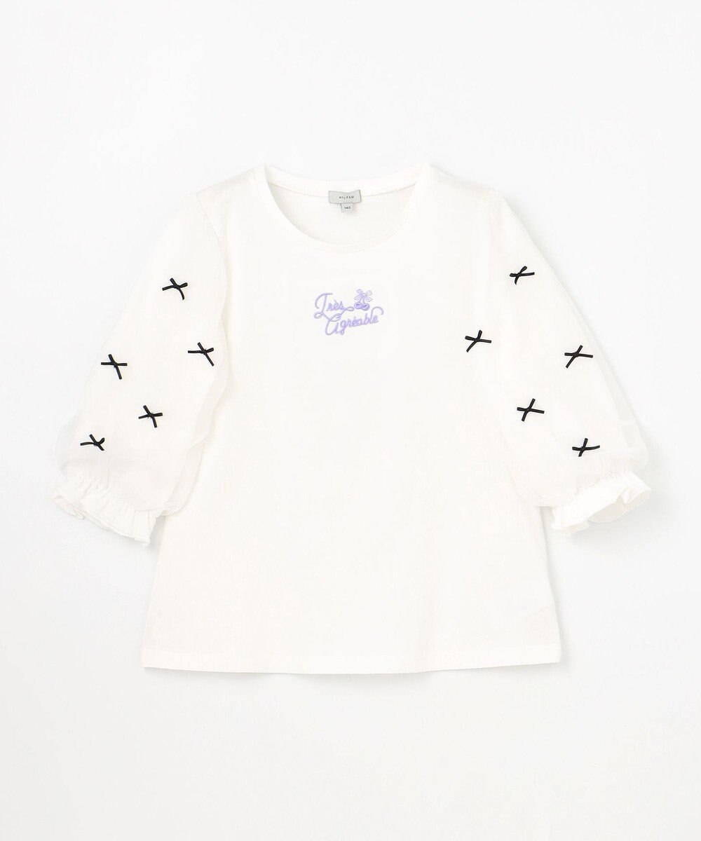 ANY KIDS リボン×チュール 七分袖Tシャツ 