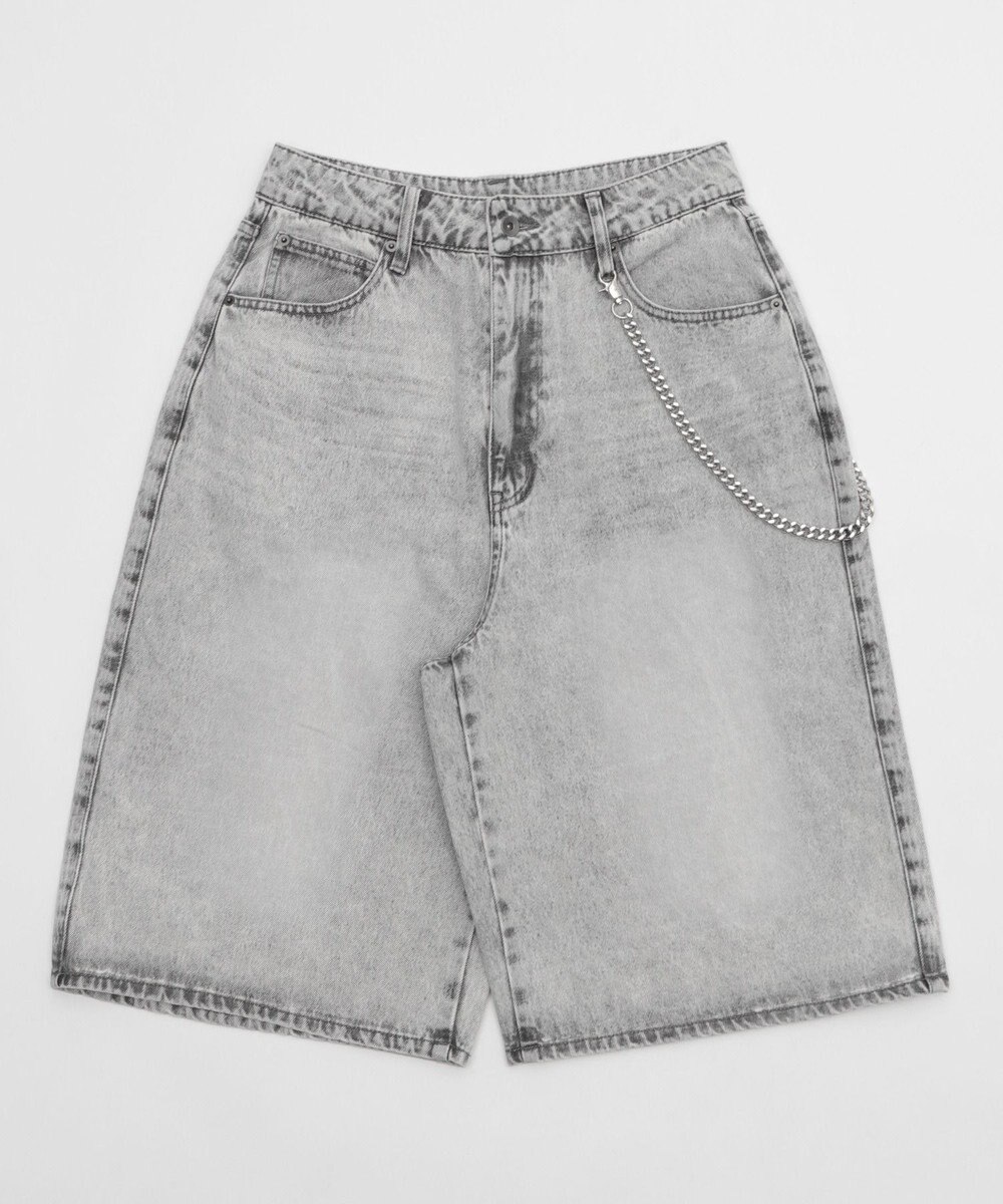 WEGO 【ユニセックス着用ITEM】チェーン付きスーパーバギーデニムショーツ 