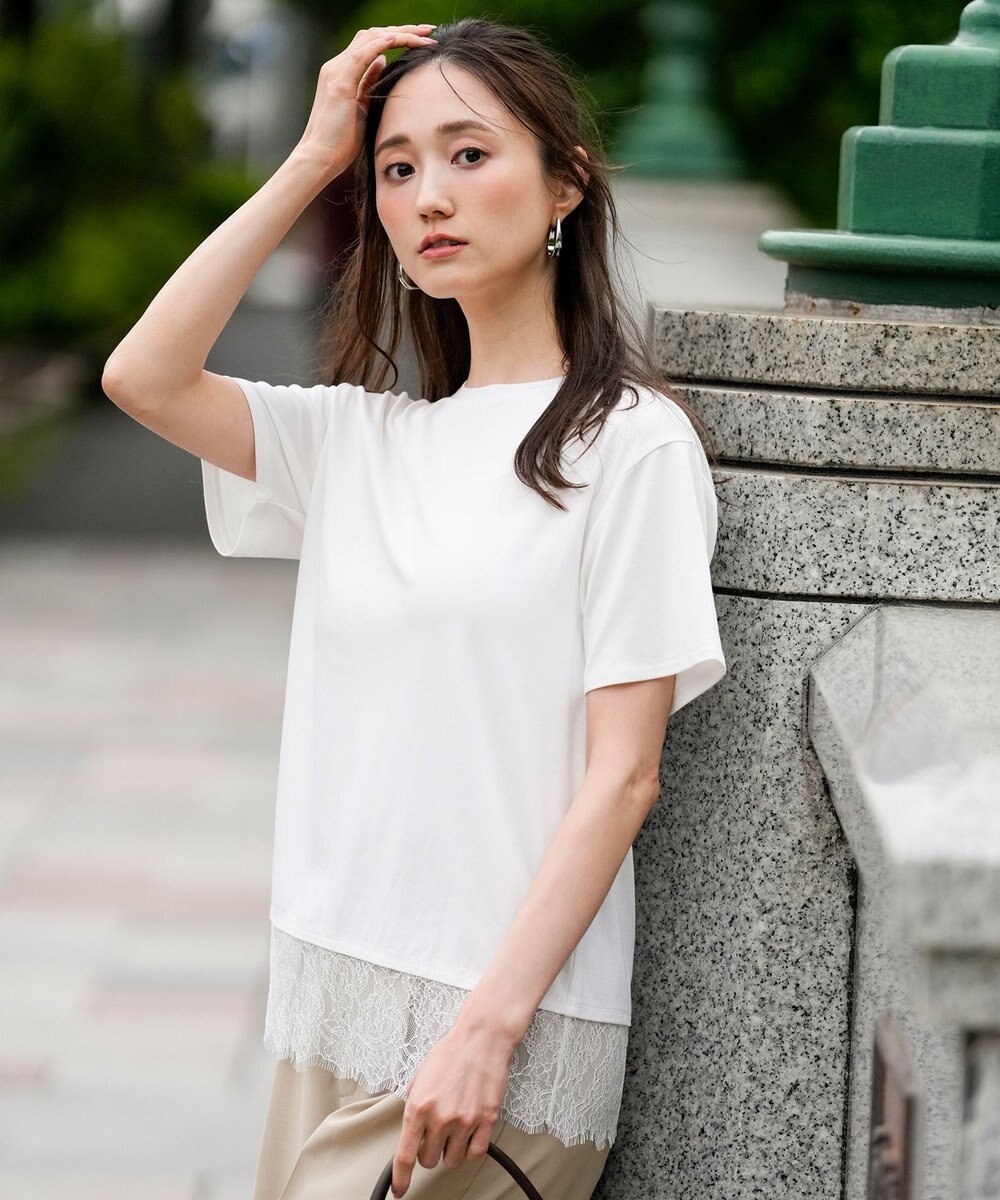 ANY SIS L 裾レース半袖Ｔシャツ 