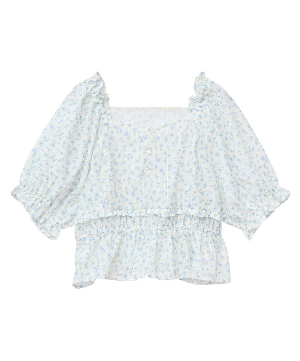 earth music&ecology フラワー刺繍フリルヘムブラウス 