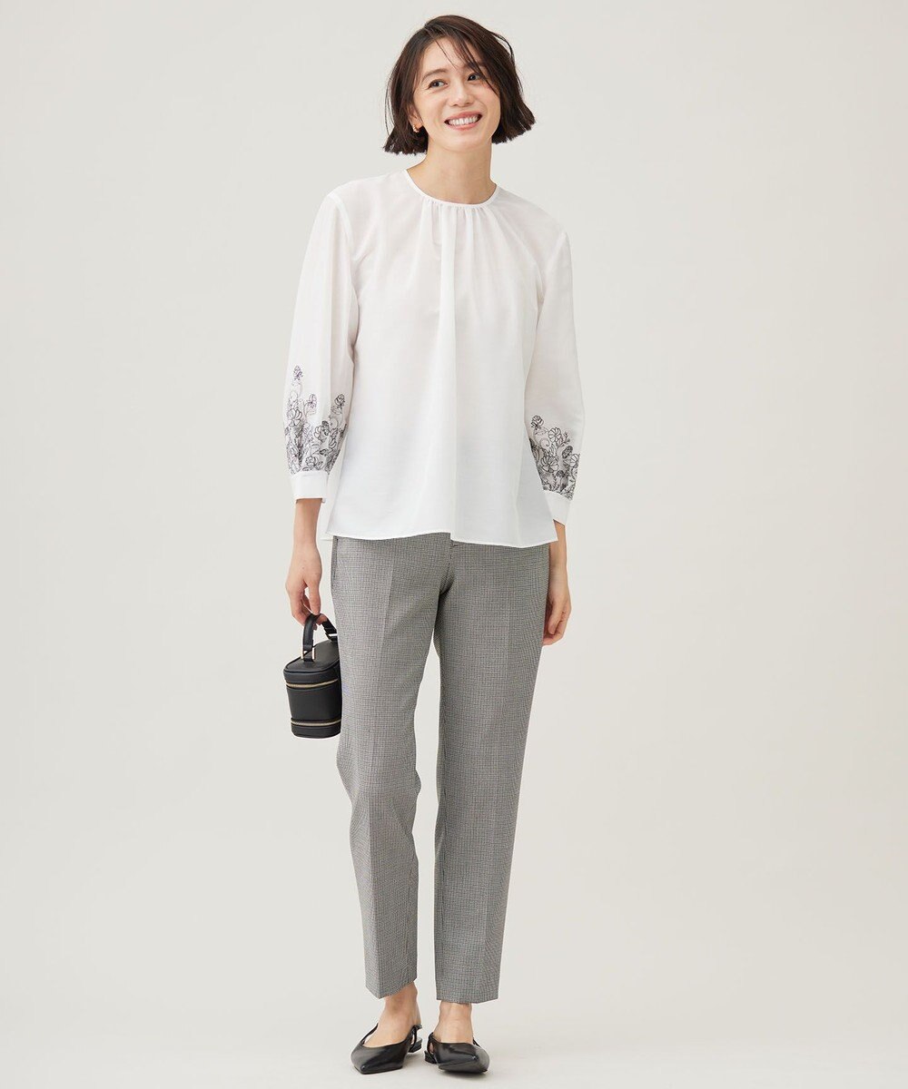 自由区 【撥水加工・洗える】TRギャバチェック柄テーパード パンツ 