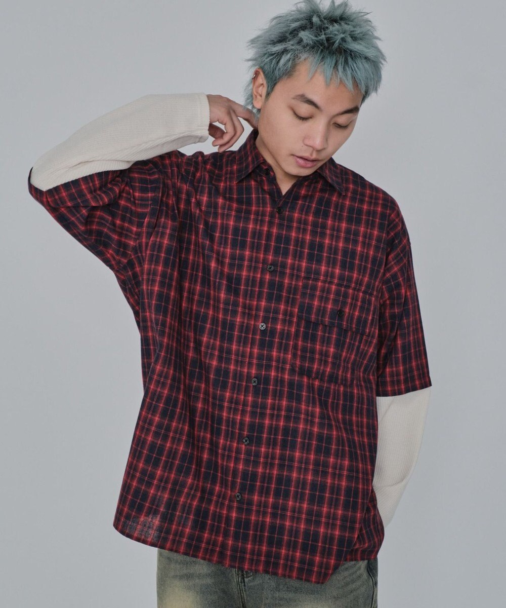 WEGO 【ユニセックス着用ITEM/MLサイズ展開】チェックレイヤードシャツ（LS） 