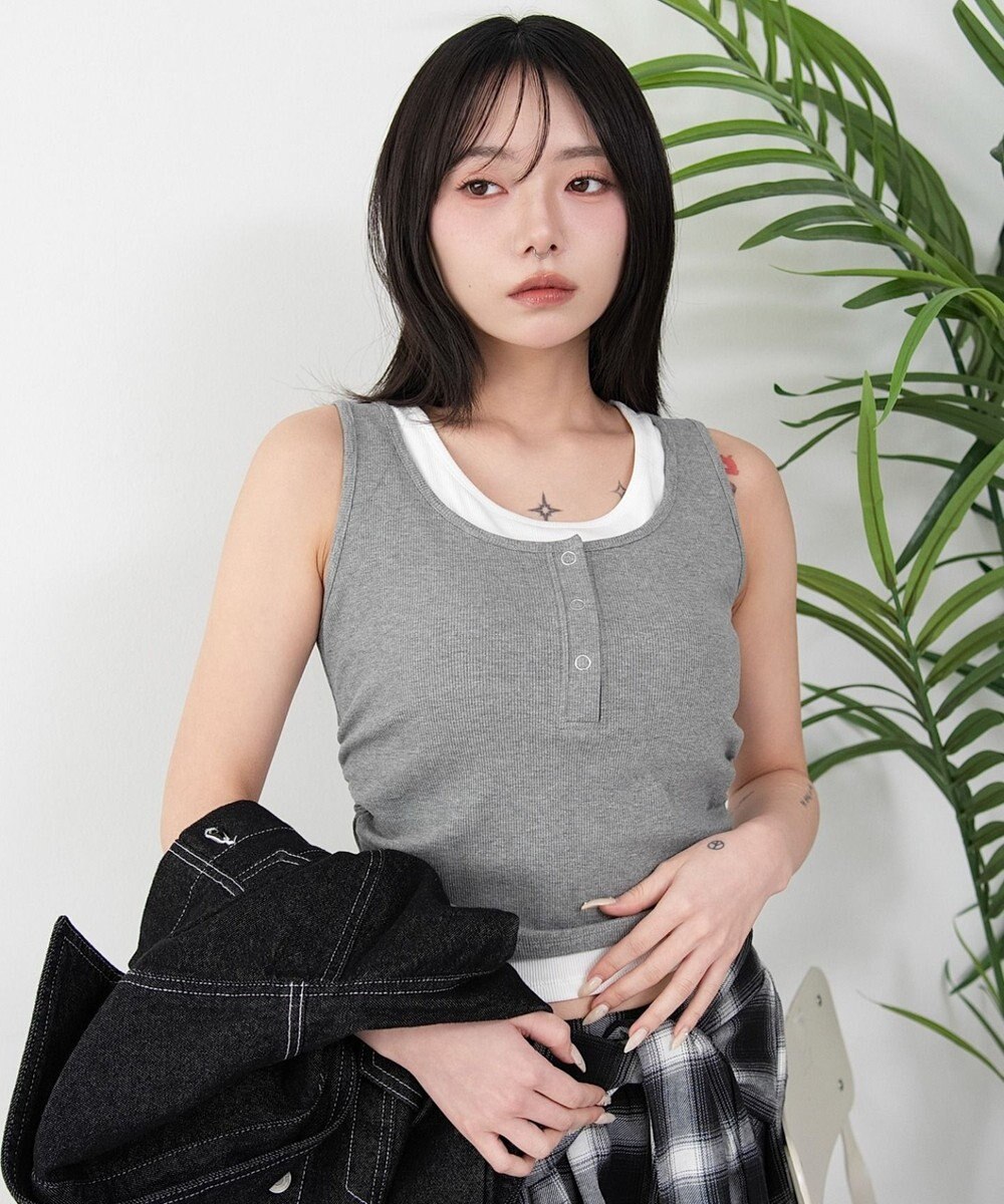 WEGO 【カップ付き】レイヤードデザインカップインタンク 