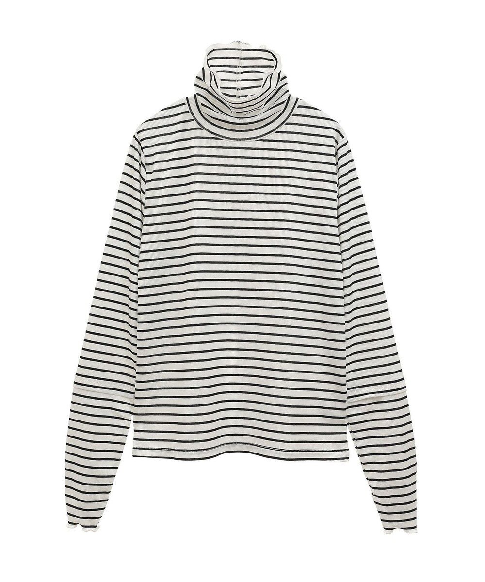 earth music&ecology シャーリングスリーブリブタートルプルオーバー 