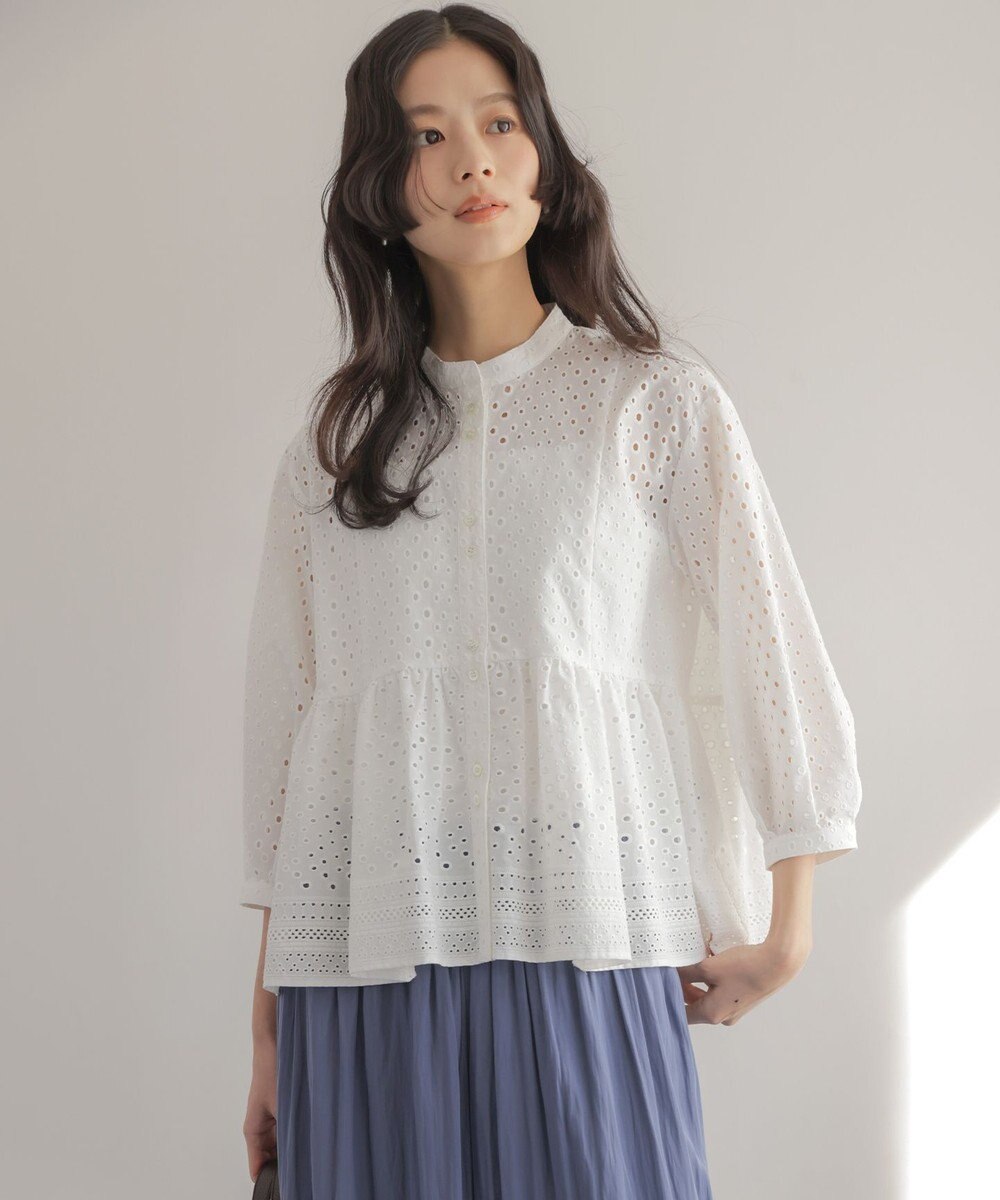 組曲 エンブロイダリーレーススタンドネック ブラウス 