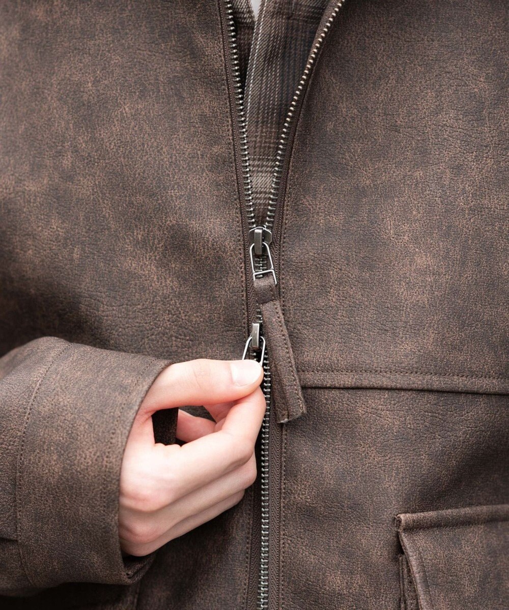 WEGO 【25年秋冬新作/ユニセックス着用ITEM/SMLサイズ展開】PUダブルZIPフライトブルゾン 