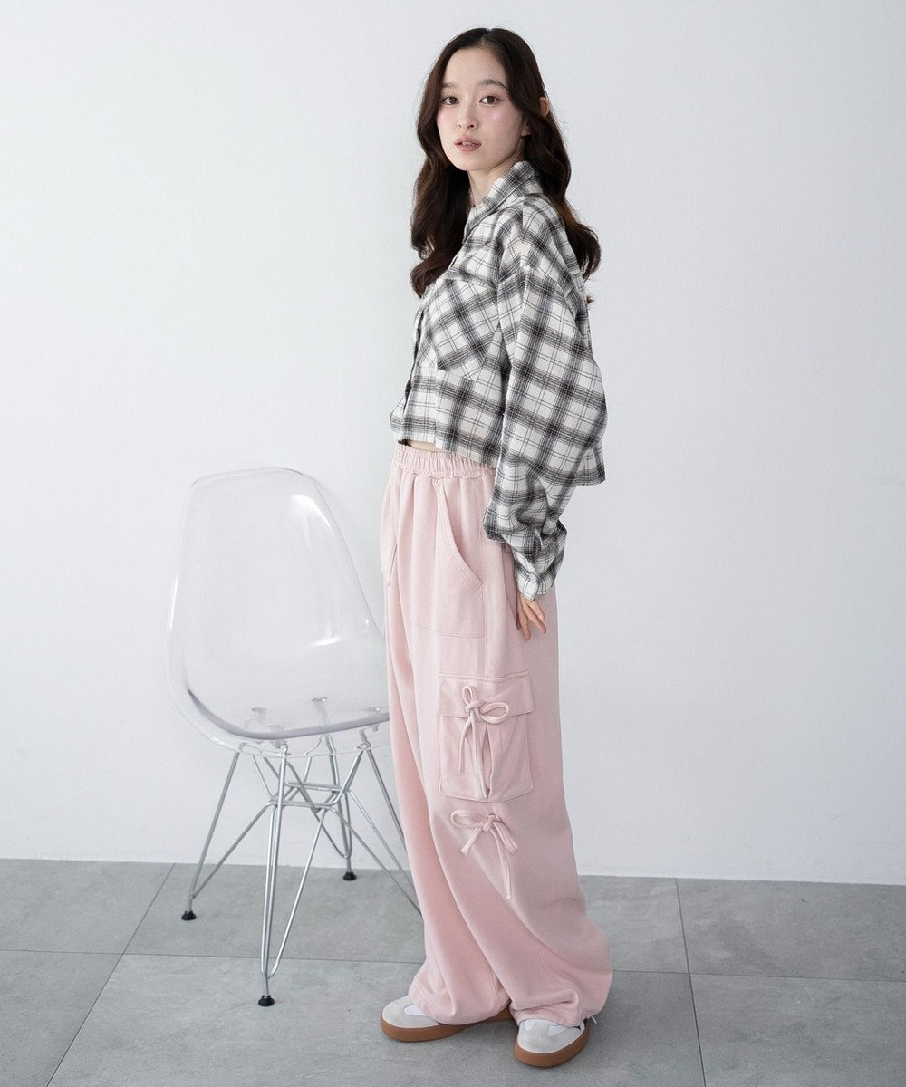 WEGO 【ウエストゴム】リボンカーゴスウェットパンツ 