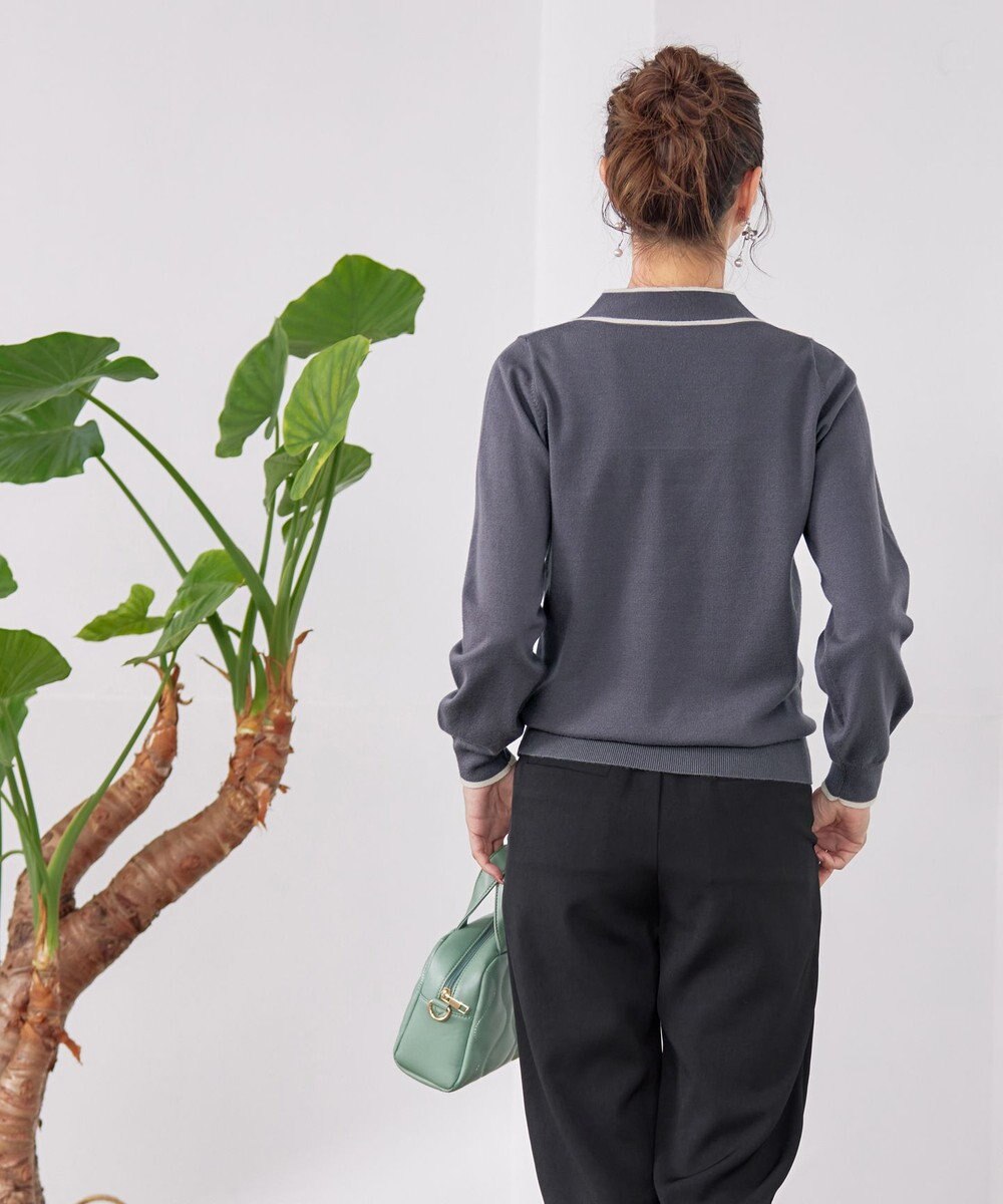 Tiaclasse 【洗える】パール付き配色ボウタイニットトップス 