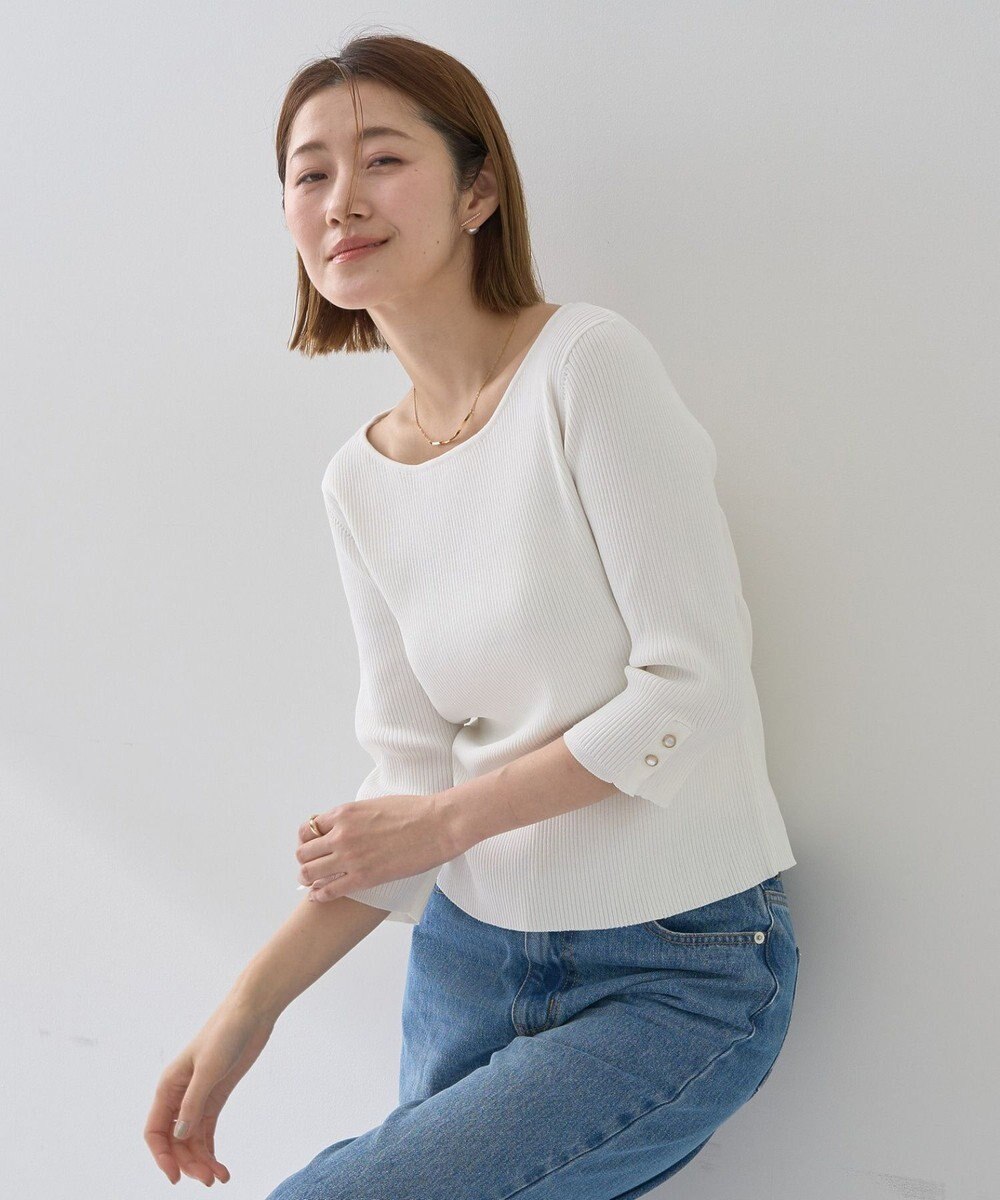 YECCA VECCA 袖釦7分袖リブニット 