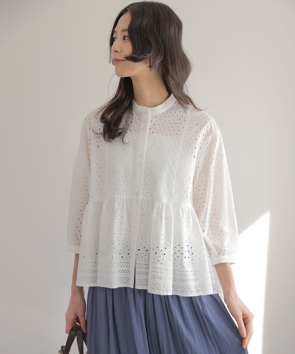組曲 エンブロイダリーレーススタンドネック ブラウス 
