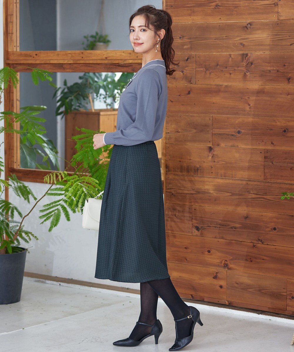 Tiaclasse 【洗える】パール付き配色ボウタイニットトップス 