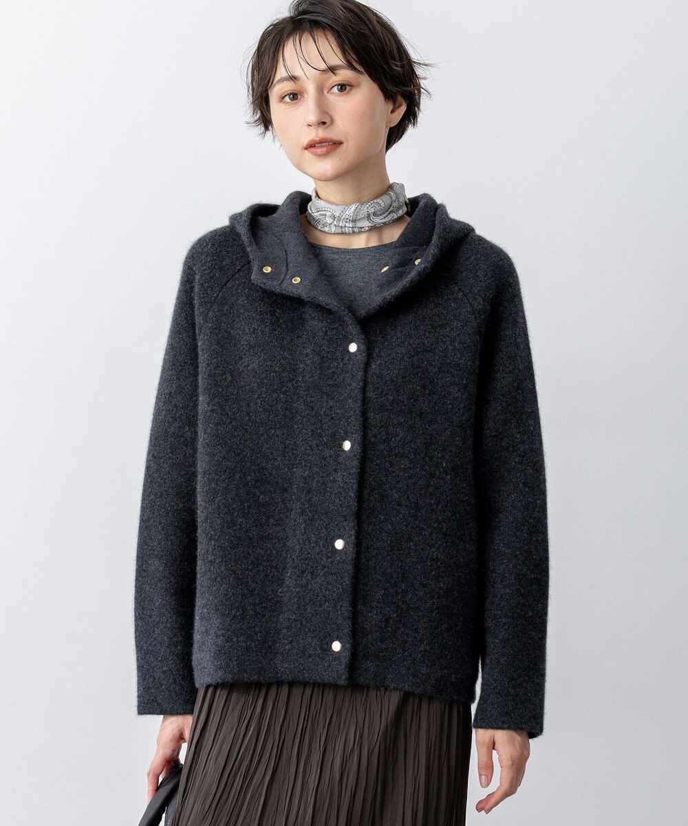 23区 ラクーンブレンドダブルフェイス ニット フーディー 