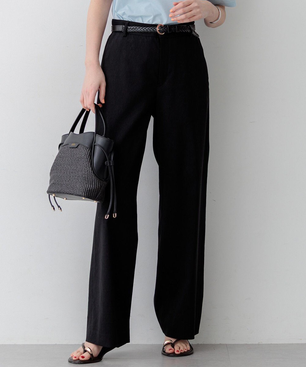 23区 リネンレーヨンストレッチ ワイドパンツ 