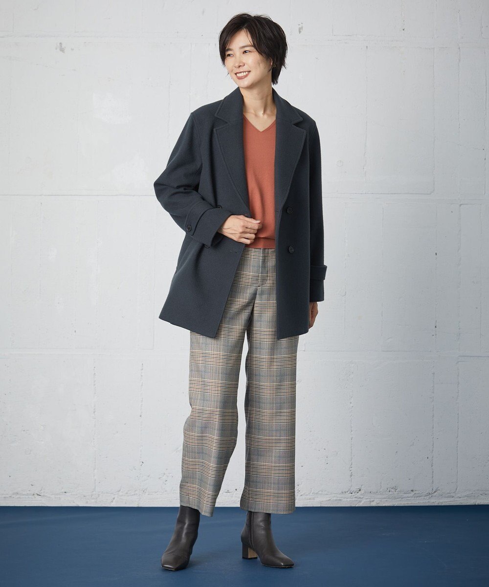 J.PRESS LADIES 【洗える】PL/Visストレッチチェック セミワイド パンツ 