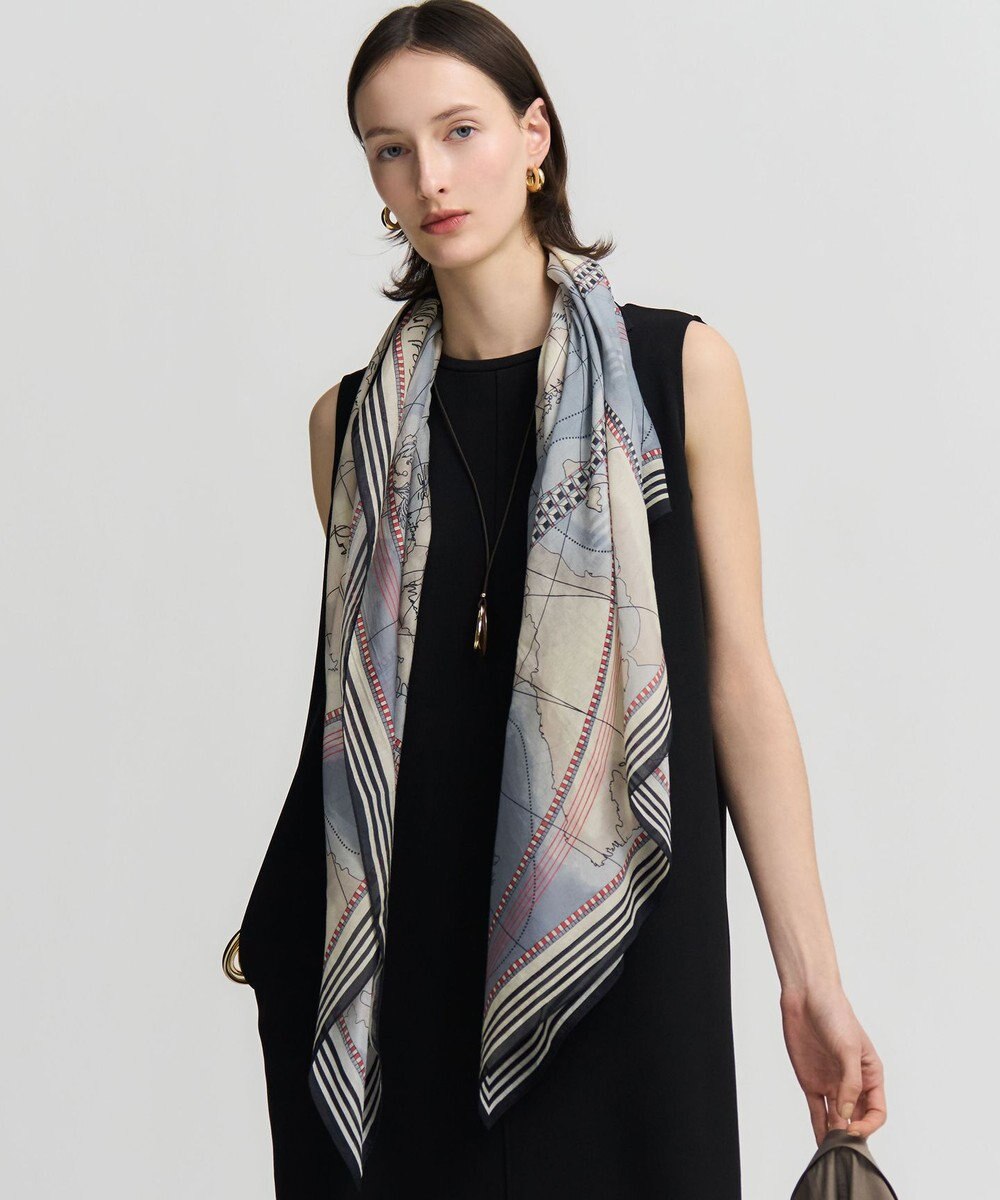 23区 コットンシルク マップ柄 ストール 