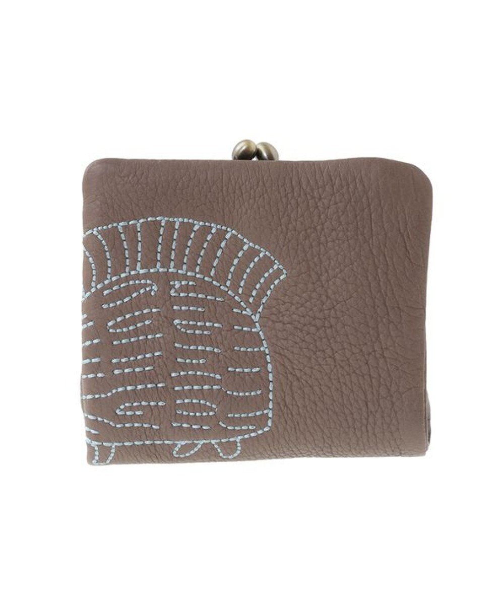 genten×LISA LARSON ソフト刺繍口金二つ折り財布「はりねずみ」, グレー, フリー