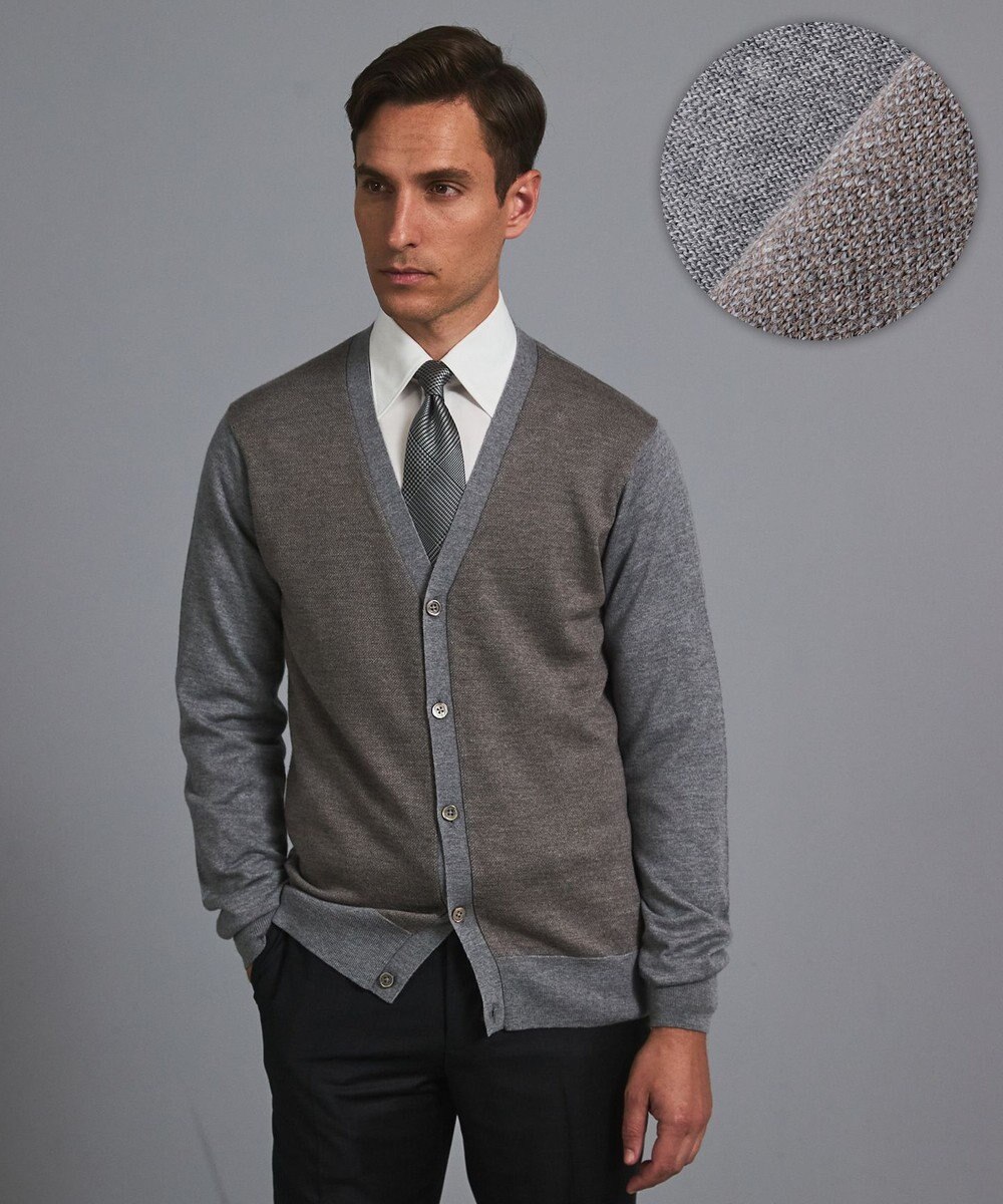 GOTAIRIKU 体温調整に【洗える/チクチクしにくい/ピリングしにくい】イタリア糸 ハイゲージ カーディガン_WOOL100% 