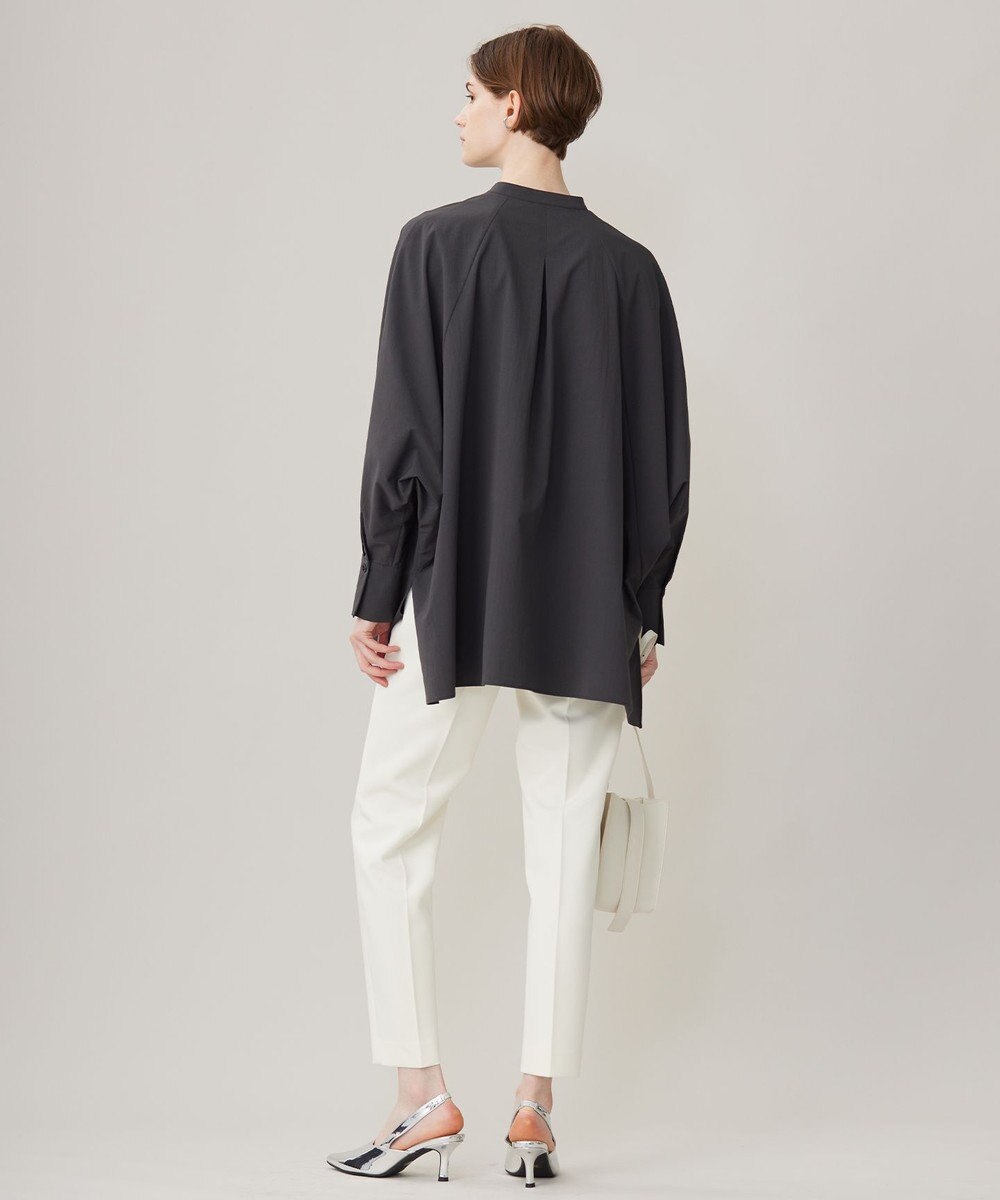 ICB 【洗える】ヴィンテージスパンブロード  バンドカラー長袖ブラウス 