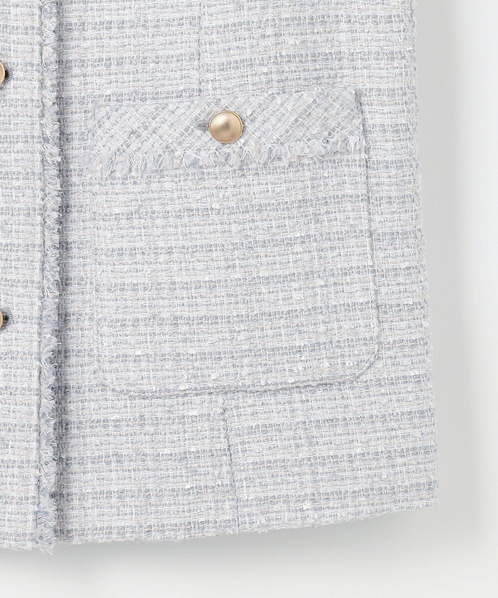 ANY SIS L ノーカラーフリンジツイード ジャケット 