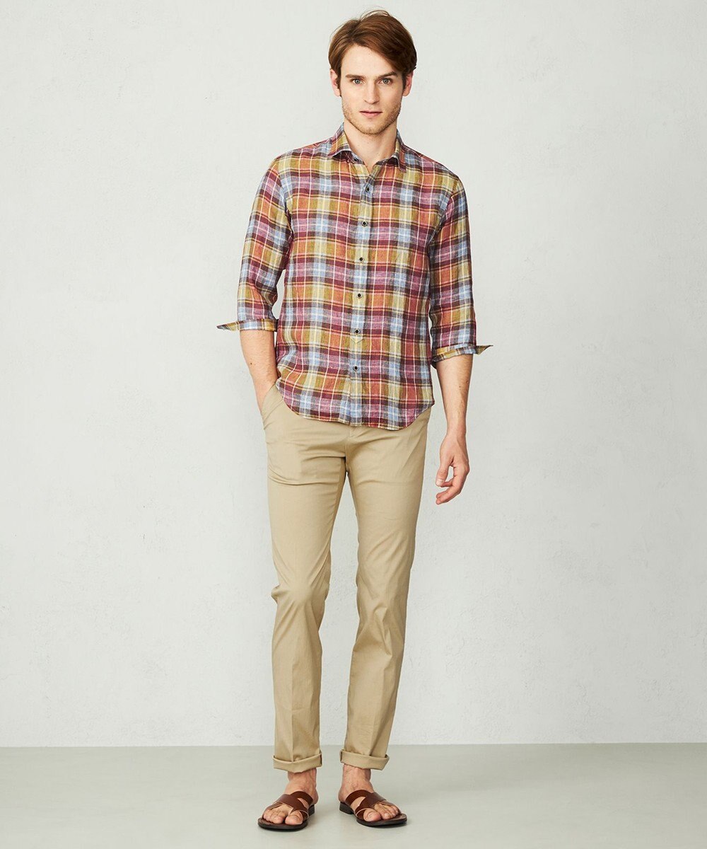 JOSEPH ABBOUD 【キングサイズ・アルビニリネン】チェック七分袖シャツ 