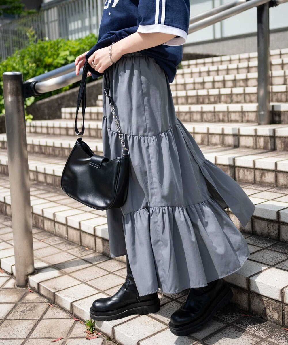 WEGO 【ウエストゴム】ランダムフリルロングスカート 