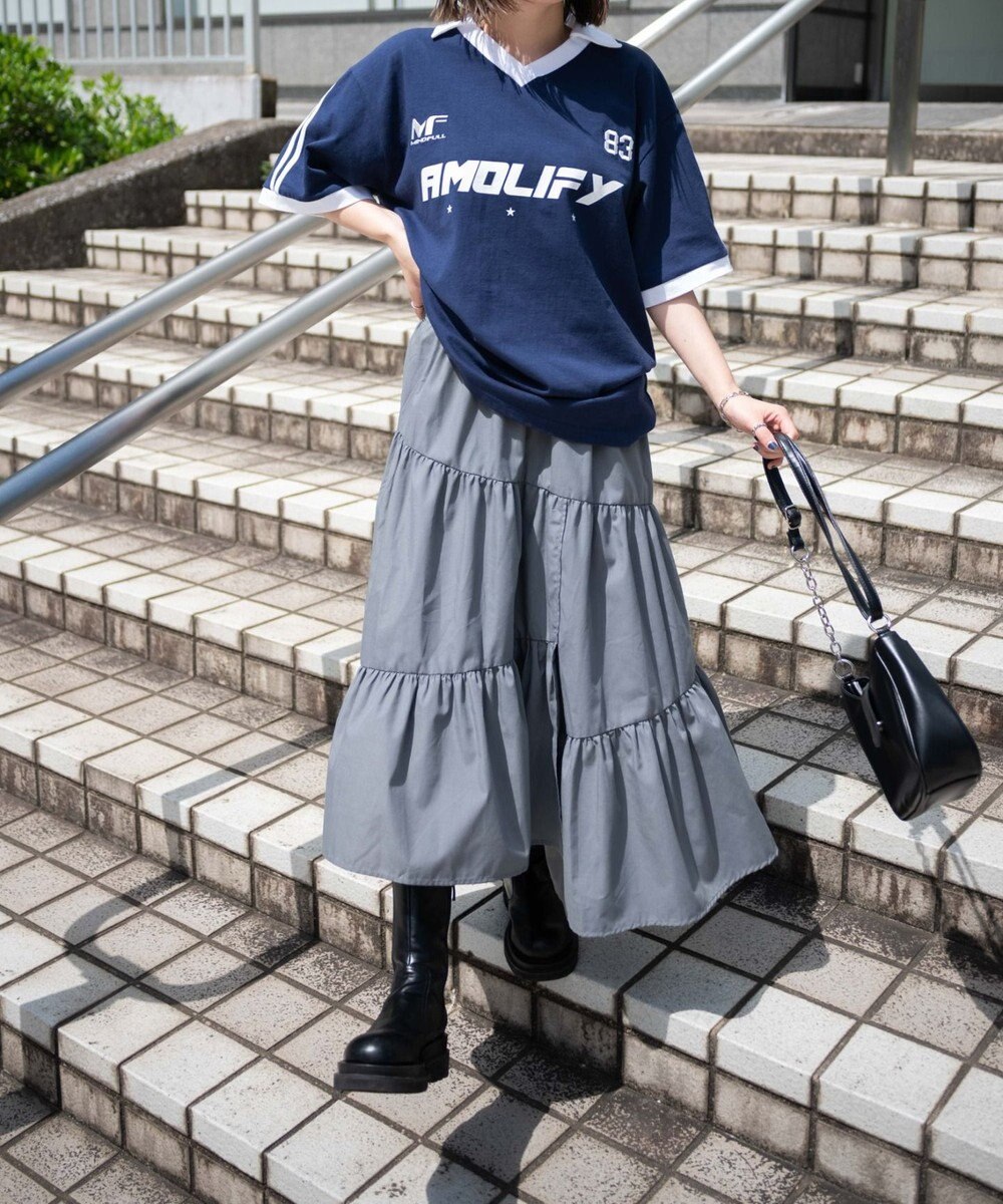 WEGO 【ウエストゴム】ランダムフリルロングスカート 