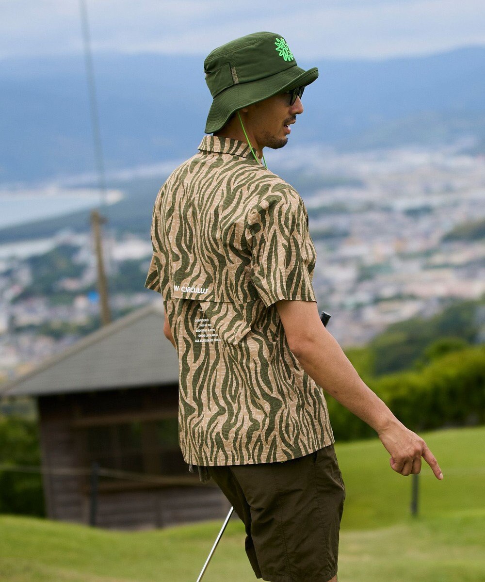 PW CIRCULUS 【MEN】ストライプカモフラ メッシュポケットシャツ ゴルフ 