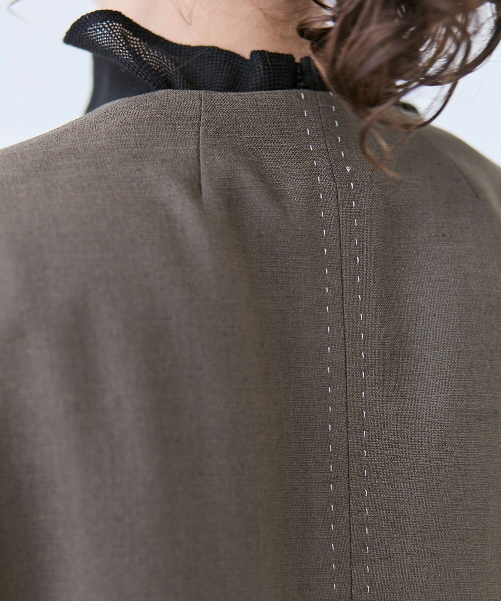 BEIGE， 【洗える】CAROLE / リネンライクノーカラーハーフ丈ジャケット 