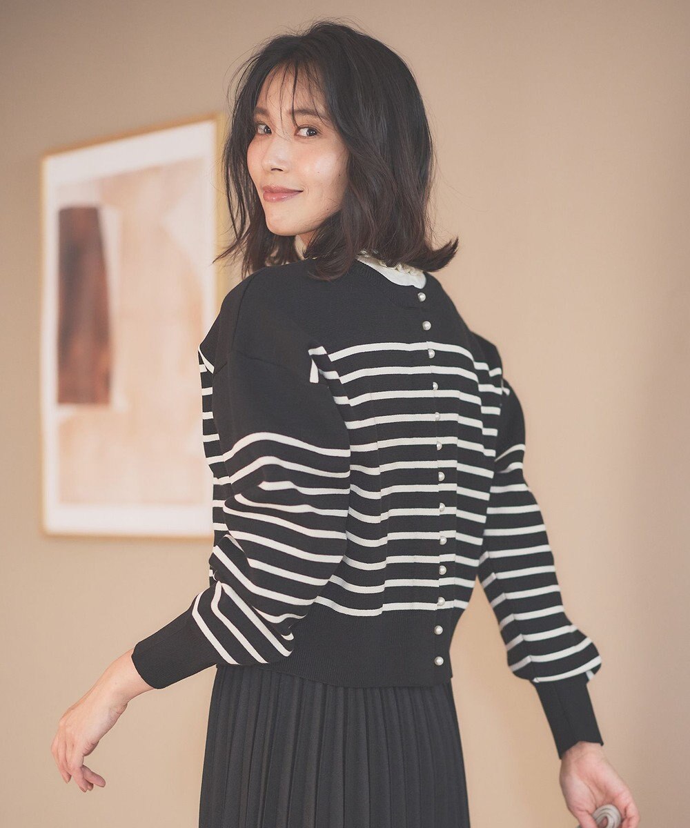 ANY L 【前後着用可能/洗濯機可】２WAYパールニットカーディガン 