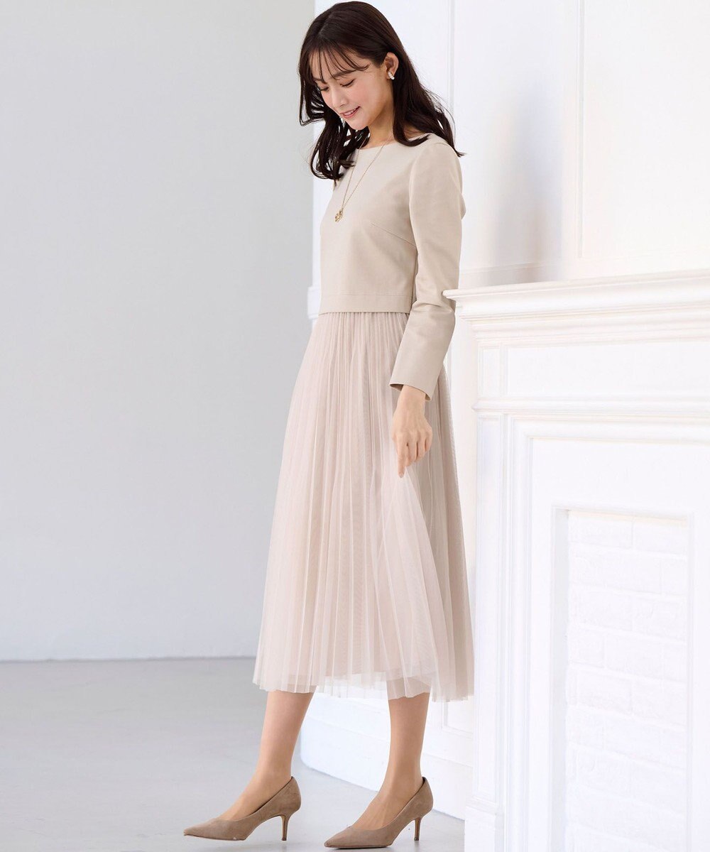 組曲 【WEB限定・KUMIKYOKU NAVY】ジャージーコンビ ギャザーチュール ワンピース 