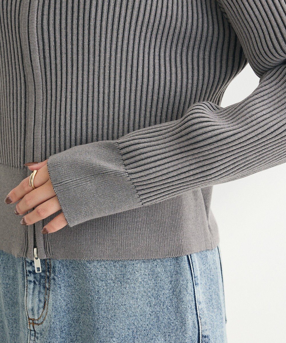 Green Parks 配色リブＺｉｐニットカーディガン 