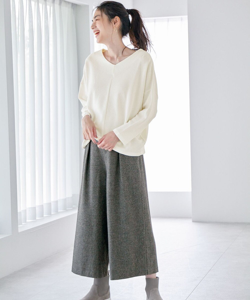 ANY 【洗濯機可能/ウエストゴム】ライトツイード ワイドパンツ 