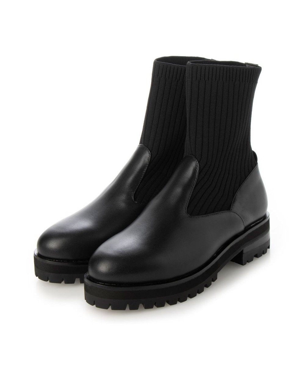 ing <ing>【サスティナブルシリーズ】ラウンドトウリブニットブーツ 