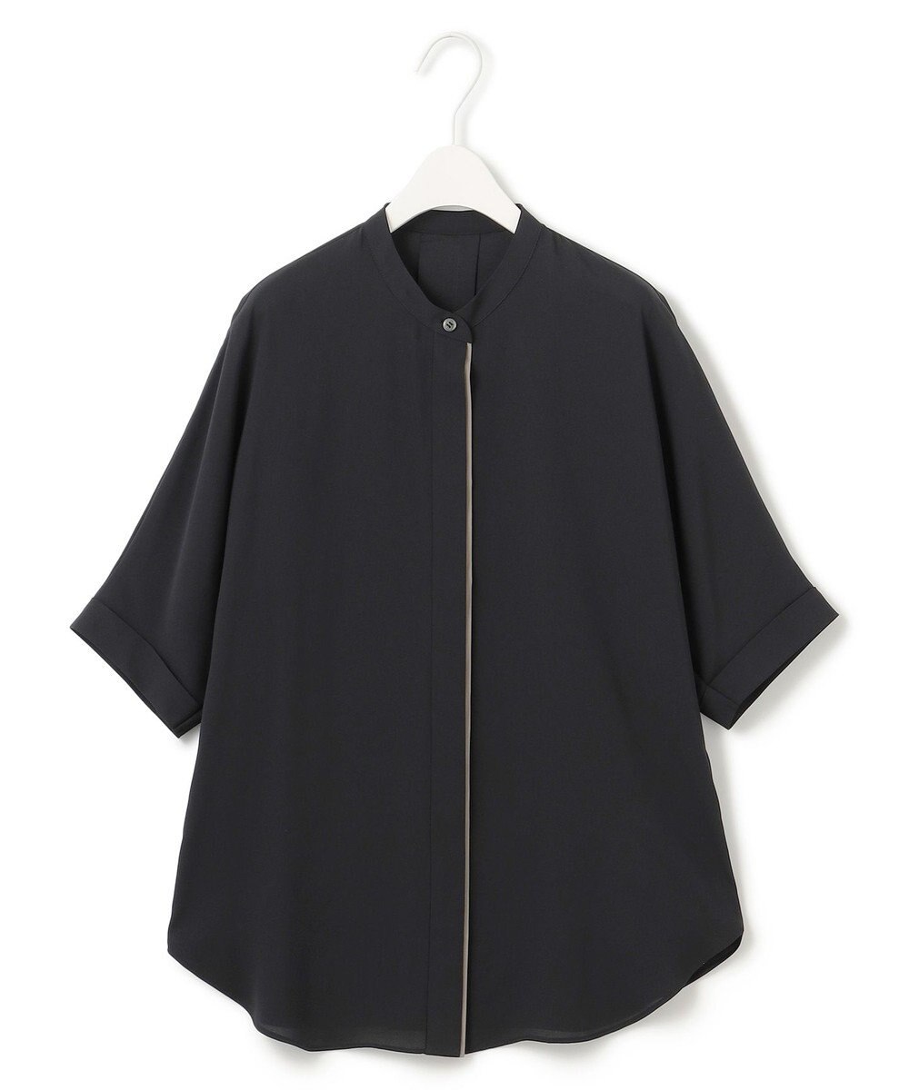 ICB L 【新色追加・接触冷感・UVケア・速乾・洗える】BackSatinAmunzen 5分袖バンドカラーブラウス 