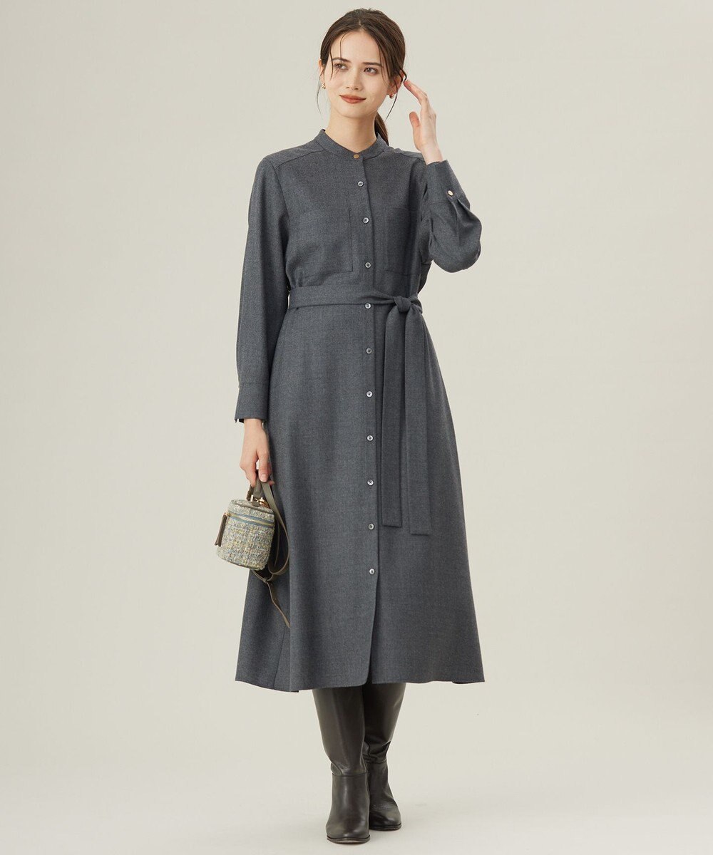 自由区 ウールジョーゼットシャツ ワンピース 