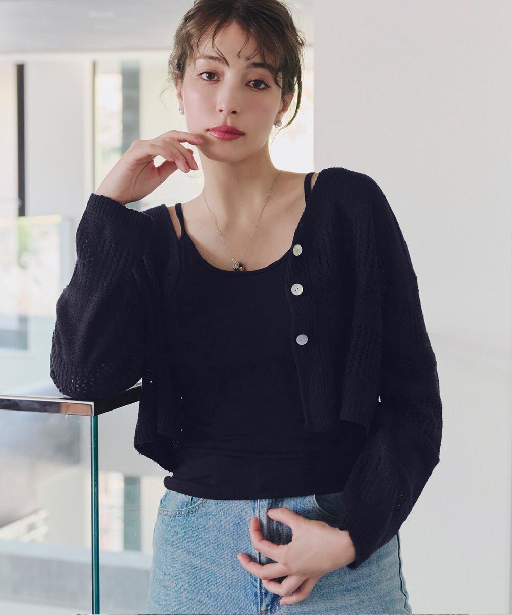 Tiaclasse 【洗える】クロシェニットカーディガン カーディガン 