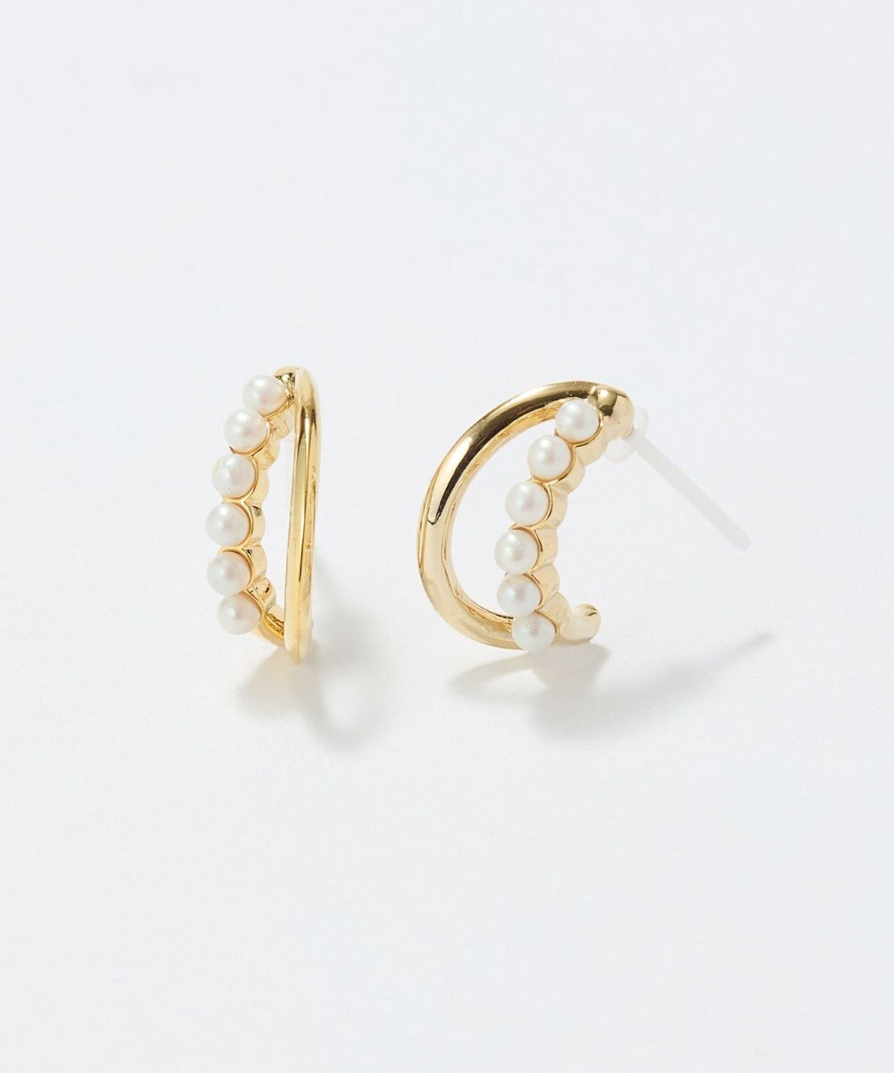 Phoebe 〈アレルギー対応〉プチパールダブルフープセラミックピアス　ゴールド 